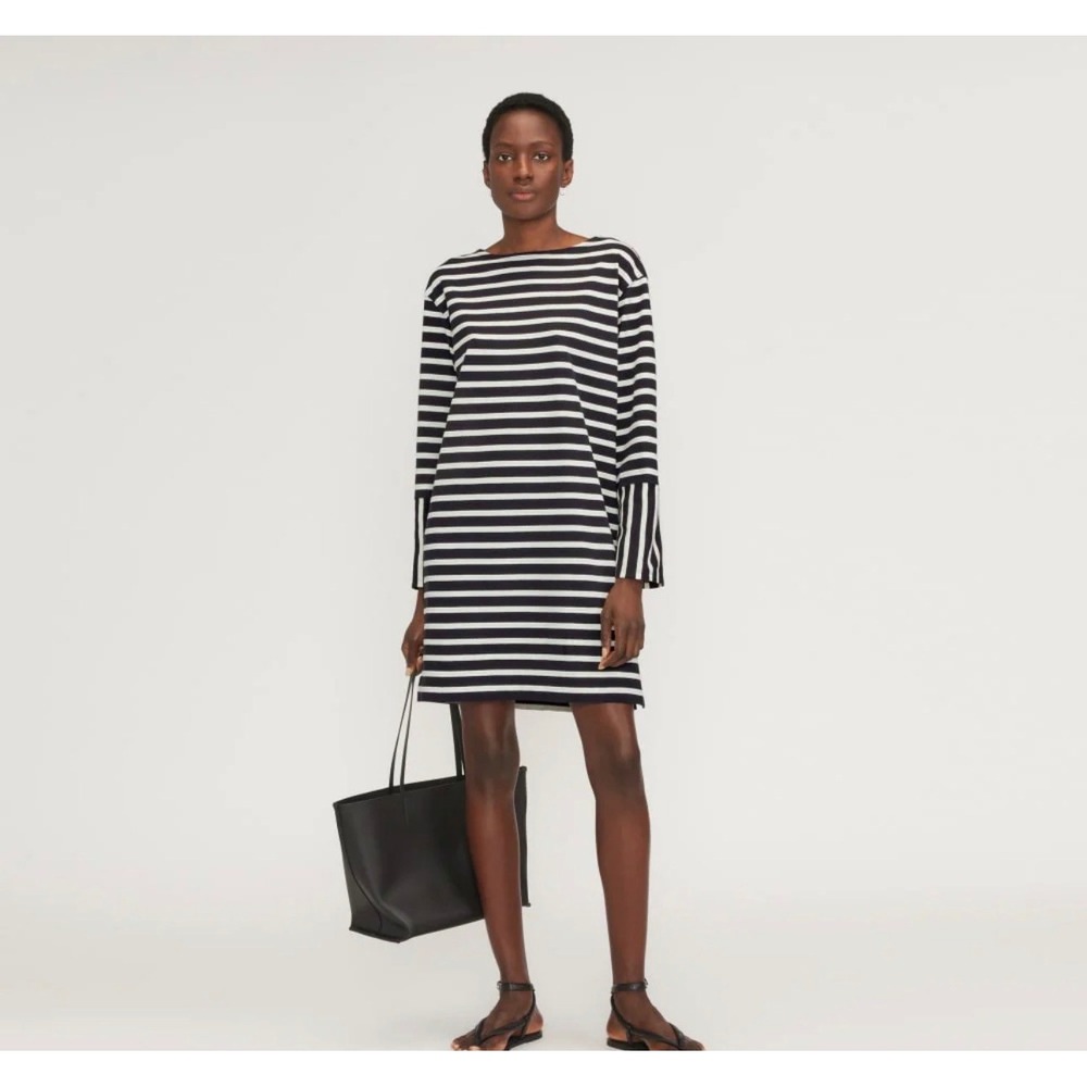 Everlane Mariner Dress Organic Cotton Striped Shift Black White Small Classic